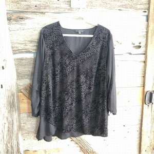 zac & Rachel Plus Size 1X Black Velvet Burnout Layered Blouse
